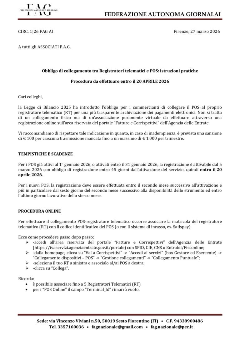 2601 circolare fag obbligo collegamento pos rt preview
