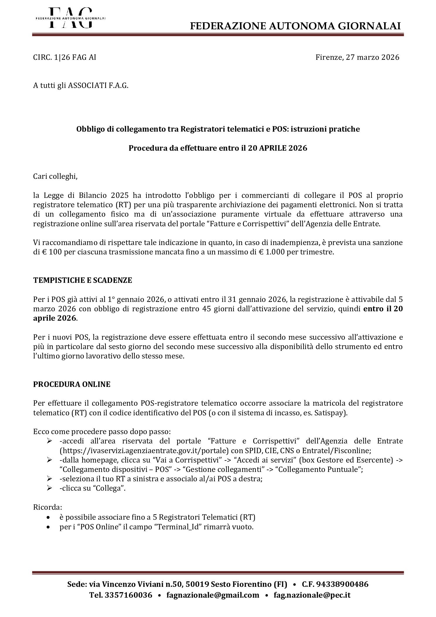 2601 circolare fag obbligo collegamento pos rt preview