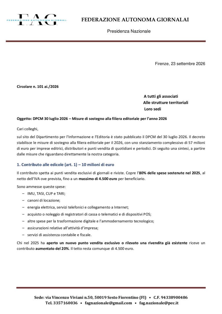 bonus edicole 2026 prot.101 ia 2026 preview